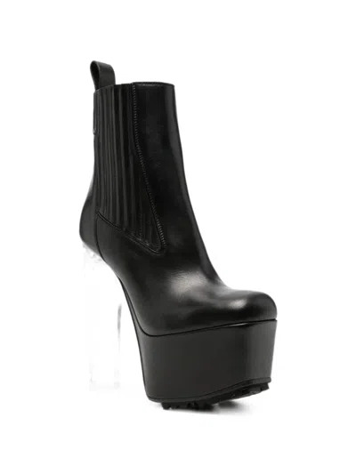 Rick Owens Leather Platform Ankle Boots In Black