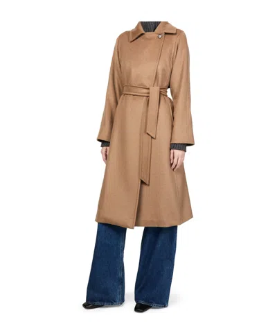 Max Mara Long Belted Coat In Brown