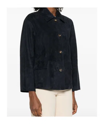 Max Mara Long-sleeved Leather Jacket In Blue