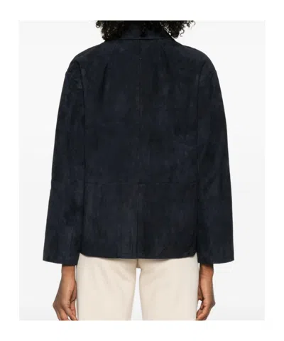 Max Mara Long-sleeved Leather Jacket In Blue