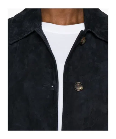 Max Mara Long-sleeved Leather Jacket In Blue