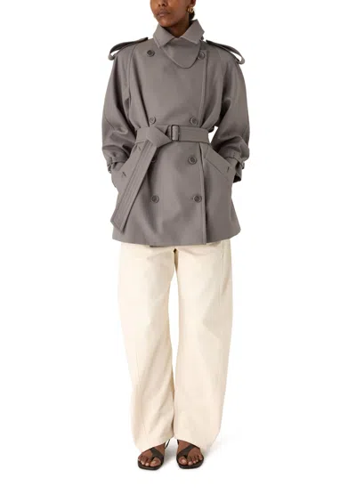 Max Mara Short Oversize Trench Coat In Gray