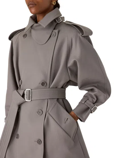 Max Mara Short Oversize Trench Coat In Gray