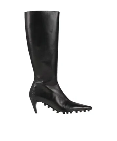 Marni Solid Pointed Leather Boots In Black