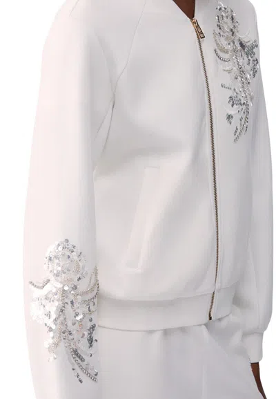 Liu •jo Liu Jo Zip-up Embellished Sweatshirt In White