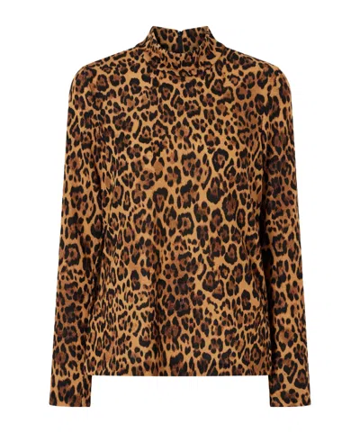 Anna Sui Leopard-print Turtleneck Sweater In Brown