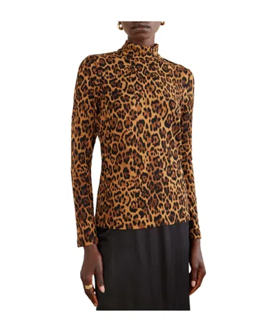 Anna Sui Leopard-print Turtleneck Sweater In Brown