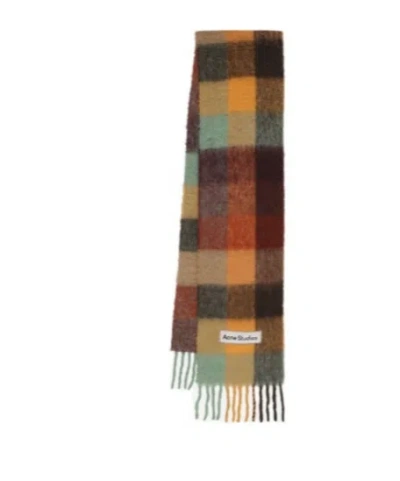 Acne Studios Brown Mohair Checked Scarf In Multi