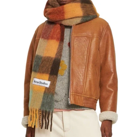 Acne Studios Brown Mohair Checked Scarf In Multi