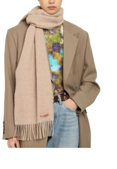 Acne Studios Rectangular Scarf With Fringes In Brown