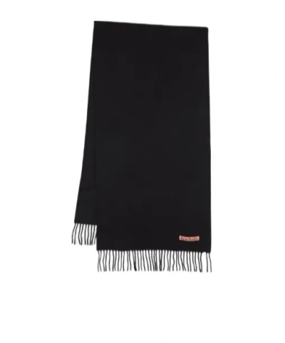 Acne Studios Logo-tag Frayed-edge Scarf In Black