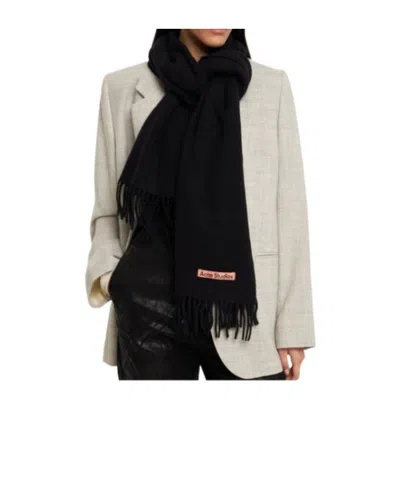 Acne Studios Logo-tag Frayed-edge Scarf In Black