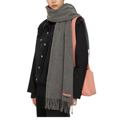 Acne Studios Rectangular Scarf With Fringes In Gray
