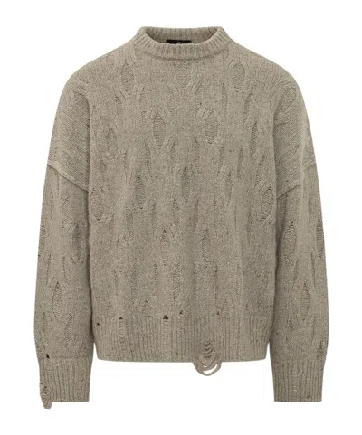 Represent Cable-knit Distressed Crewneck Sweater In Multi