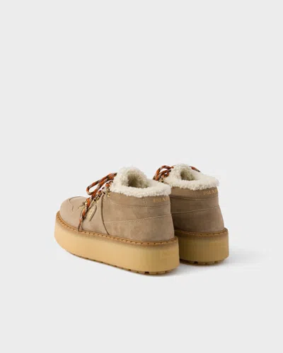 Prada Shearling-lined Suede Booties In Brown
