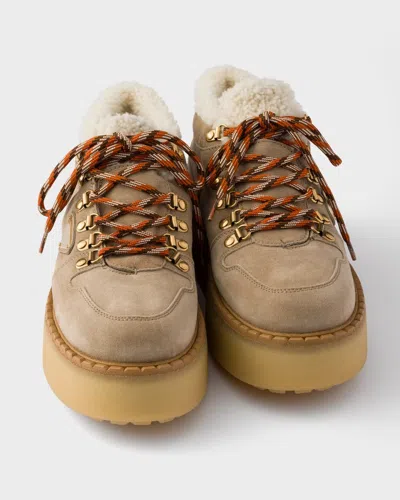 Prada Shearling-lined Suede Booties In Brown