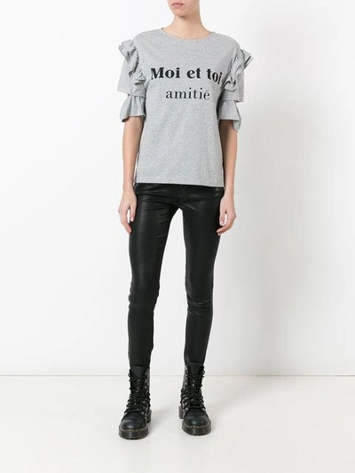 Shop Steve J & Yoni P Frilled Sleeve Slogan T-shirt