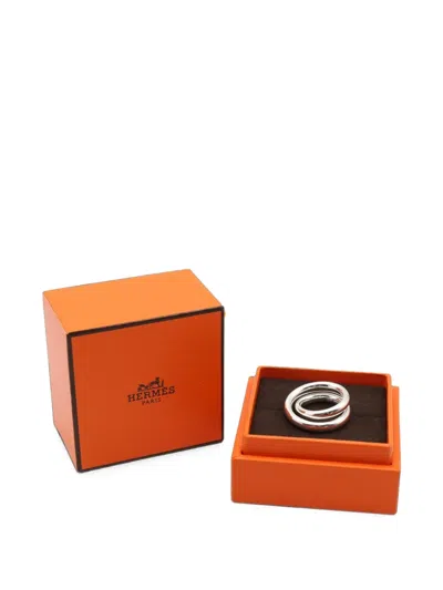 Pre-owned Hermes Vertige Double-band Ring In Silver