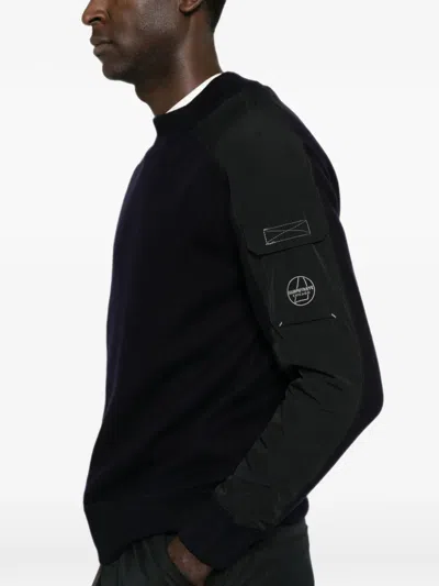 Murphy & Nye Contrast-panel Flap-pocket Sweater In Blue