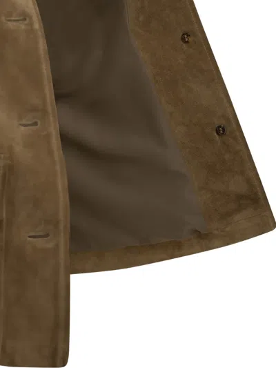 Semper Flap-pocket Suede Jacket In Brown