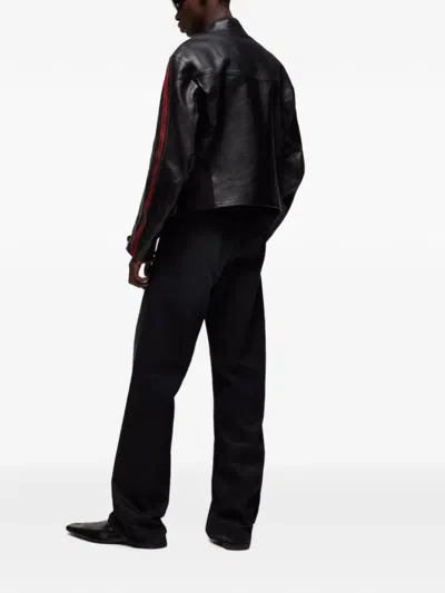 Gucci Leather Biker Jacket With Web In Black