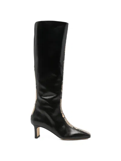 Aeyde Bita 55 Snake-effect Leather Knee-boots In Black