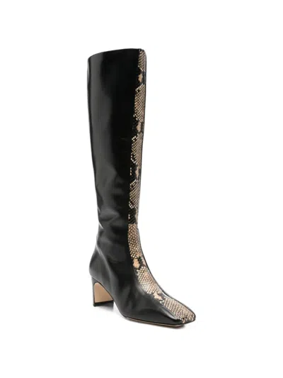 Aeyde Bita 55 Snake-effect Leather Knee-boots In Black