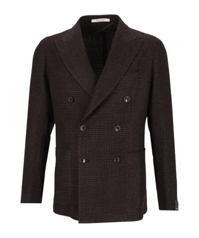 Tagliatore Double-breasted Micro-check Jacket In Brown