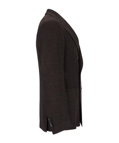Tagliatore Double-breasted Micro-check Jacket In Brown