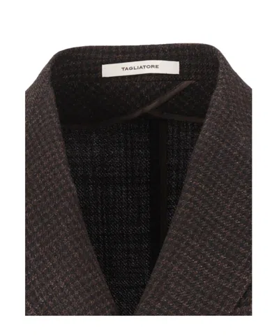 Tagliatore Double-breasted Micro-check Jacket In Brown
