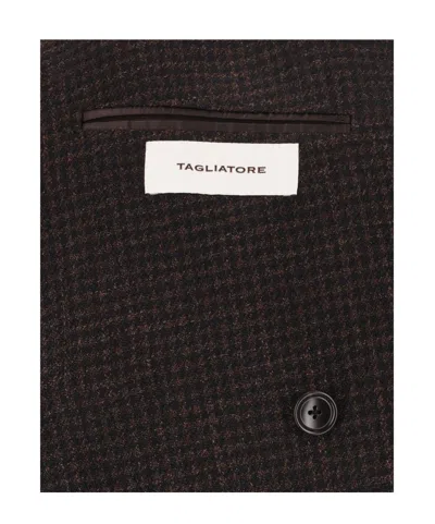 Tagliatore Double-breasted Micro-check Jacket In Brown