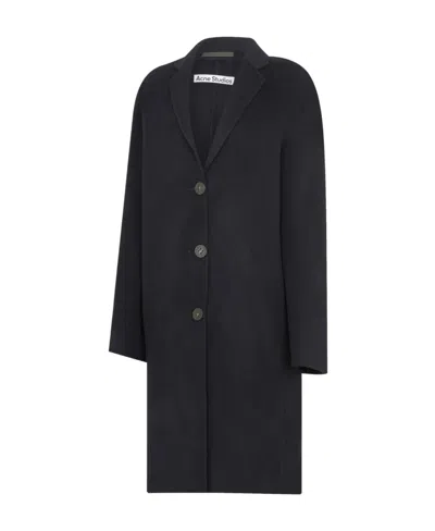 Acne Studios Logo Single-breasted Coat In Blue