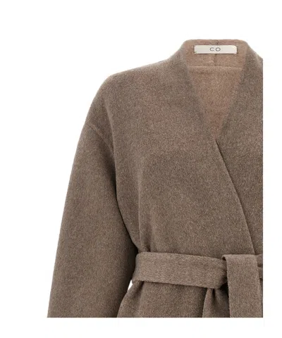 Co Long Belted Wrap At Side Pockets In Gray