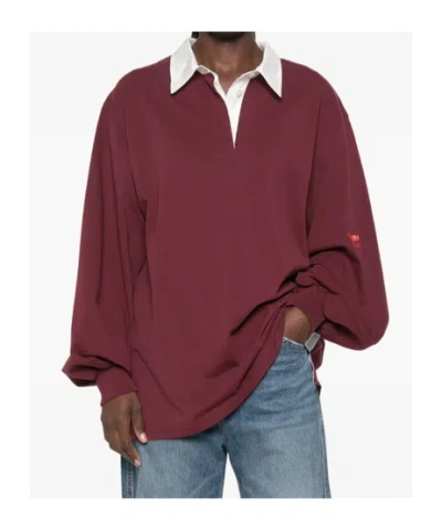 System Embroidered-logo Polo Sweater In Burgundy