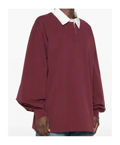 System Embroidered-logo Polo Sweater In Burgundy