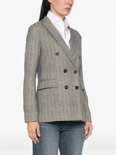 Circolo 1901 Herringbone-pattern Double-breasted Jacket In Brown