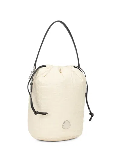 Moncler Quilted Mini Cylinder Handbag With Drawstring Closure In White