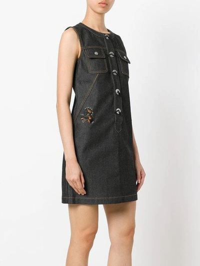 Shop Coach Front Placket Denim Dress In Black