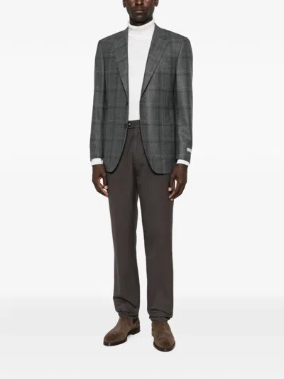 Canali Check-pattern Single-breasted Blazer In Gray