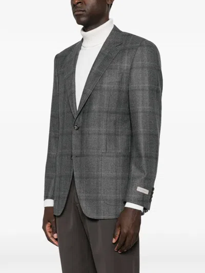 Canali Check-pattern Single-breasted Blazer In Gray