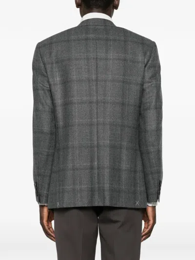 Canali Check-pattern Single-breasted Blazer In Gray