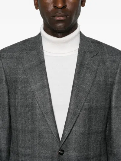 Canali Check-pattern Single-breasted Blazer In Gray