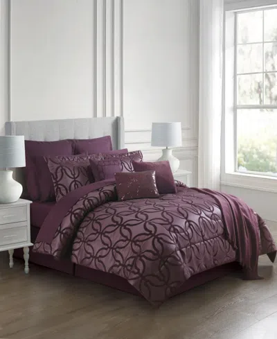 Macy's Brooks Reversible 14-piece Jacquard Microfiber Comforter Set, King, Created For  In Purple
