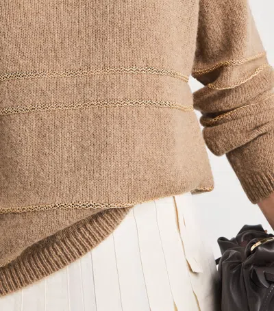 Fabiana Filippi Stripe-detail Crew-neck Sweater In Beige