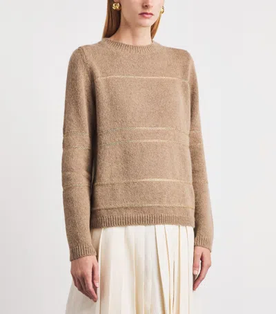 Fabiana Filippi Stripe-detail Crew-neck Sweater In Beige