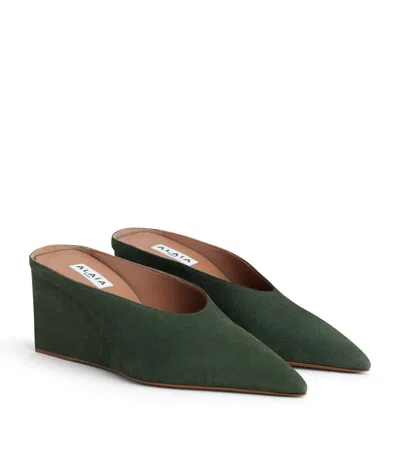 Alaïa Suede Cube Wedge Mules 75 In Green