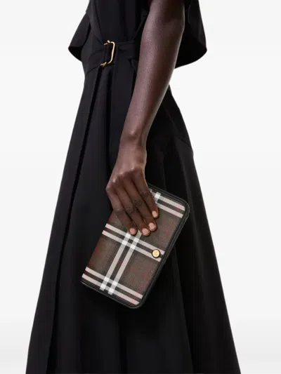 Burberry Check Chain Strap Wallet In Brown