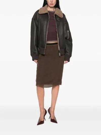 N°21 Shearling-collar Leather Jacket In Brown
