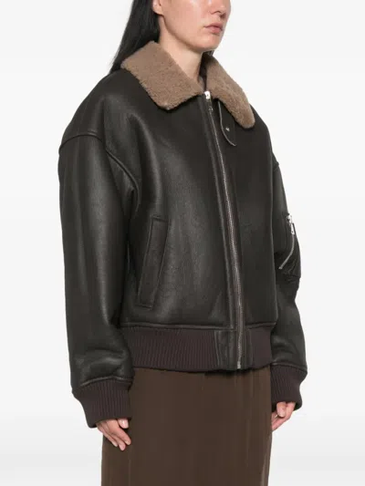 N°21 Shearling-collar Leather Jacket In Brown