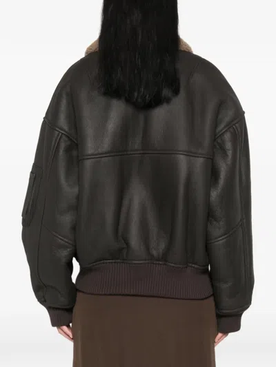 N°21 Shearling-collar Leather Jacket In Brown